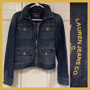 Lauren by Ralph Lauren NY NY Denim Jacket Zip closure decorative buttons Medium